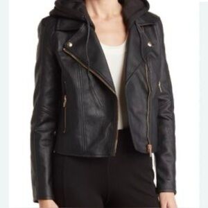 Blank NYC Faux aLeather Hooded Crop Moto Jacket
